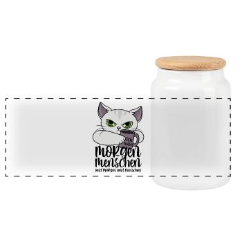 Katze Morgenmenschen Morgen Menschen Kaffee Spruch - Panorama Keksdose mit Holzdeckel - Weiß - Vorne