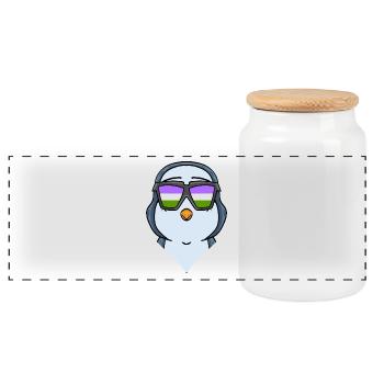 Genderqueer Penguin - Panoramic Cookie Jar with Wooden Lid - white - Front