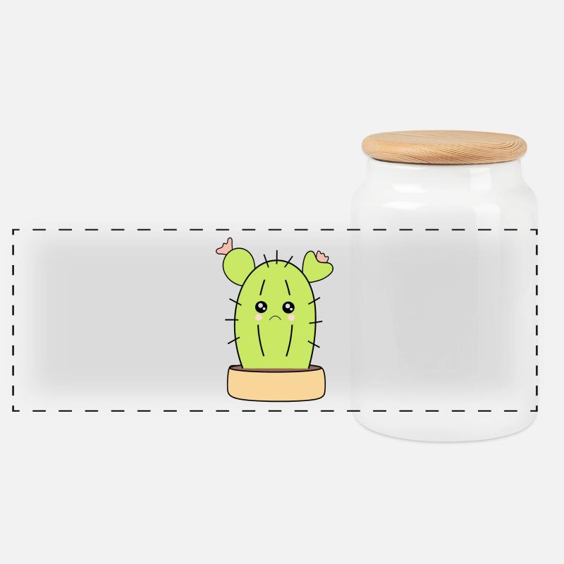 Kawaii Kaktus - Panorama Keksdose mit Holzdeckel - Weiß