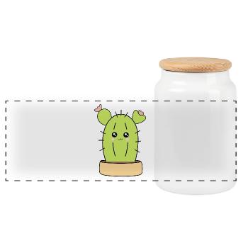 Kawaii Kaktus Kawaii Pflanze Kawaii Sukkulenten - Panorama Keksdose mit Holzdeckel - Weiß - Vorne