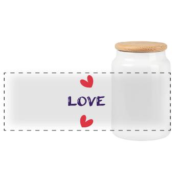 JUST MARRIED. bachelorette party. SAINT VALENTINE. COUPLE - Panoramic Cookie Jar with Wooden Lid - white - Front