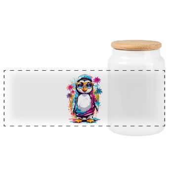 Pingouin cool - Boîte à biscuits avec couvercle en bois - blanc - Devant