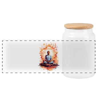 Meditation exercise - Panoramic Cookie Jar with Wooden Lid - white - Front