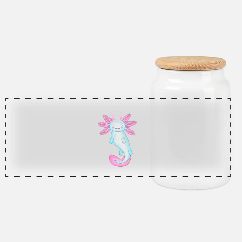 Oster-Axolotl mit Hasenohren - Panorama Keksdose mit Holzdeckel - Weiß
