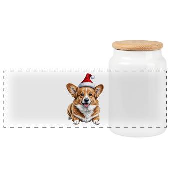 Chien corgi de Noël mignon - Boîte à biscuits avec couvercle en bois - blanc - Devant
