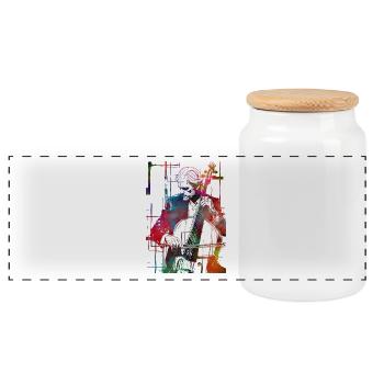 Doubble bass music art - Panoramic Cookie Jar with Wooden Lid - white - Front