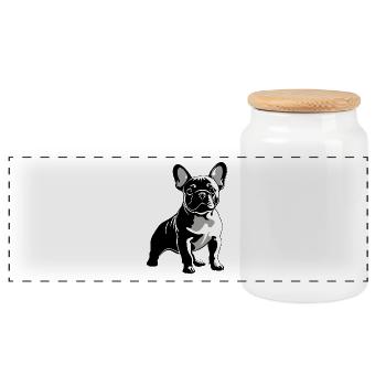 Bouledogue français - Boîte à biscuits avec couvercle en bois - blanc - Devant