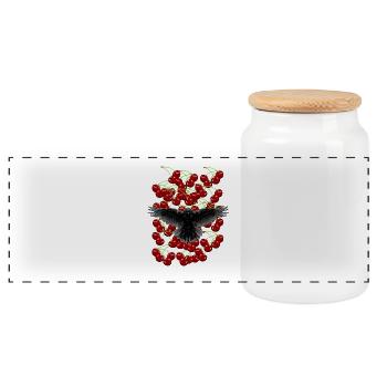 80s 90s Birds Crow Cherries Ravens Retro - Panoramic Cookie Jar with Wooden Lid - white - Front
