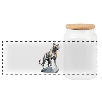 Mountain Lion - Mignon chat Low Poly - Boîte à biscuits avec couvercle en bois - blanc - Devant