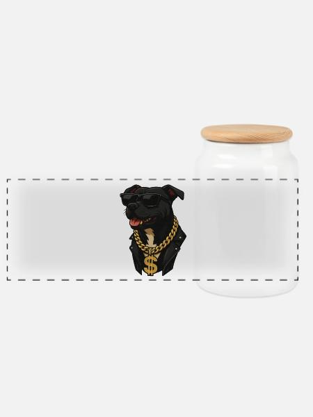 Dog – street style on four paws - Panoramic Cookie Jar with Wooden Lid - white