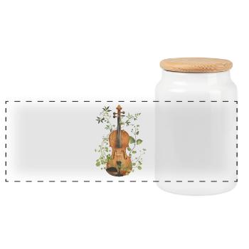 Geige Violine - Panorama Keksdose mit Holzdeckel - Weiß - Vorne