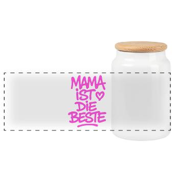mama_ist_die_beste_pink - Panorama Keksdose mit Holzdeckel - Weiß - Vorne