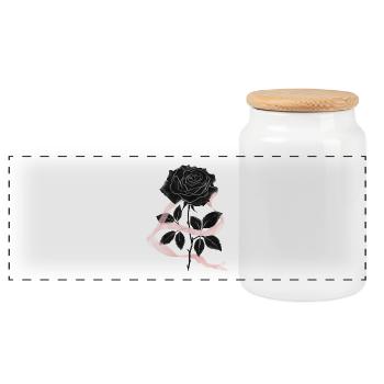 Schwarze Rose und rosa Band - Panorama Keksdose mit Holzdeckel - Weiß - Vorne