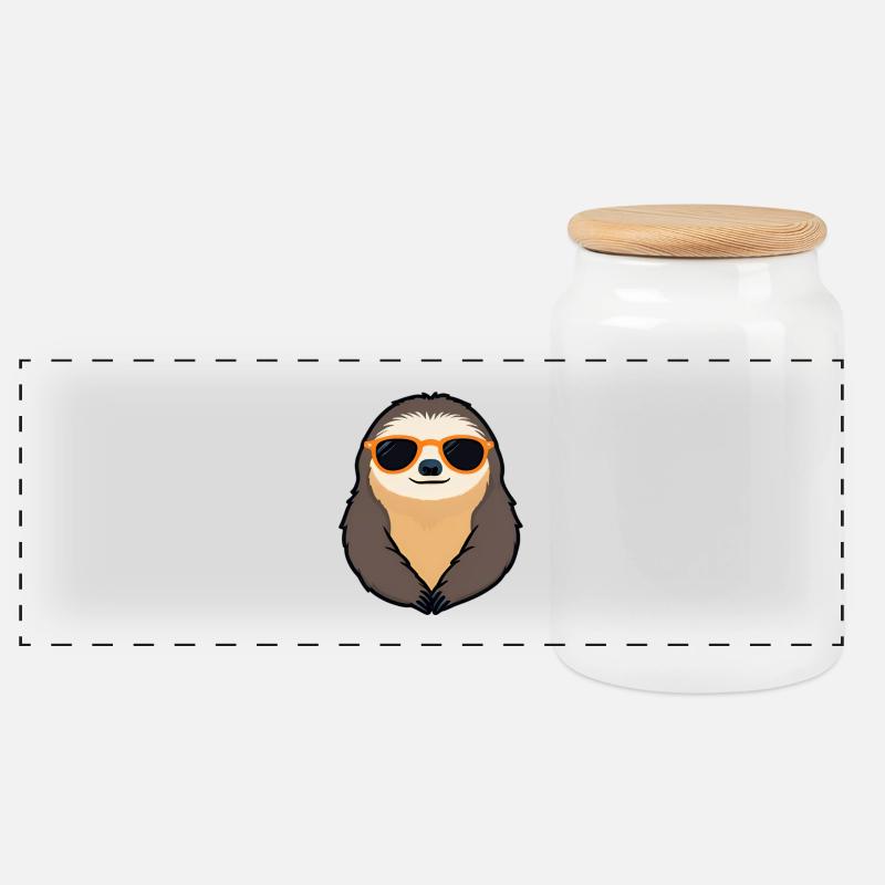 Sloth mit Sonnenbrille Retro Vibe - Panorama Keksdose mit Holzdeckel - Weiß