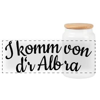 I komm von dr Alb ra (Schwarz) Schwäbische Alb - Panorama Keksdose mit Holzdeckel - Weiß - Vorne
