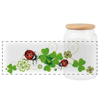 Four leaf clover design. New years eve party. - Panoramic Cookie Jar with Wooden Lid - white - Front