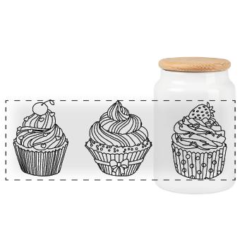 Muffins Törtchen Desing  - Panorama Keksdose mit Holzdeckel - Weiß - Vorne