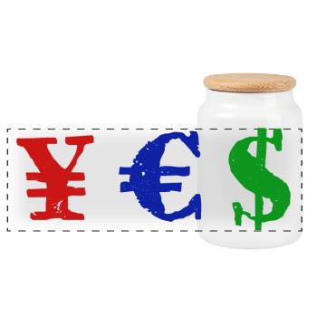 Yen Euro Dollar - YES - Panorama Keksdose mit Holzdeckel - Weiß - Vorne