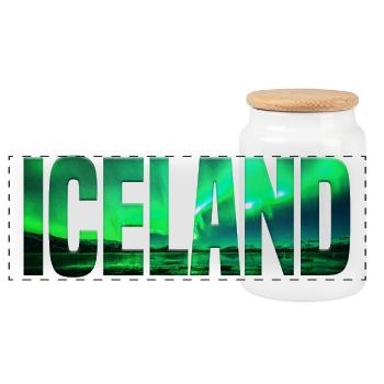 Iceland – Nordlicht Typografie - Panorama Keksdose mit Holzdeckel - Weiß - Vorne