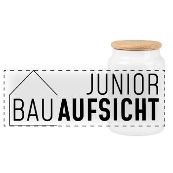 Junior Bauaufsicht mit Haus! - Panorama Keksdose mit Holzdeckel - Weiß - Vorne