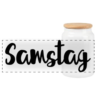 Samstag Wochenende Wochentag Woche - Panorama Keksdose mit Holzdeckel - Weiß - Vorne