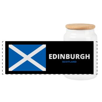 Edinburgh City mit schottischer Flagge - Panorama Keksdose mit Holzdeckel - Weiß - Vorne