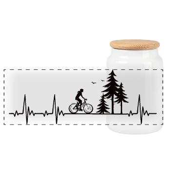 Fahrrad Heartbeat mit Fahrradfahrerin im Wald - Panorama Keksdose mit Holzdeckel - Weiß - Vorne