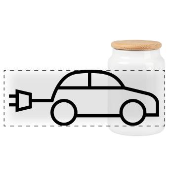 electric car e-car electric car - Panoramic Cookie Jar with Wooden Lid - white - Front
