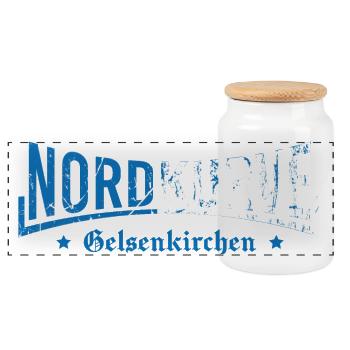 Gelsenkirchen Nordkurve Schalke - Panorama Keksdose mit Holzdeckel - Weiß - Vorne