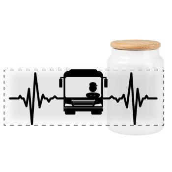 Bus driver heartbeat - Panoramic Cookie Jar with Wooden Lid - white - Front