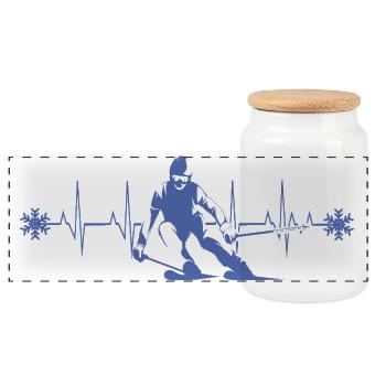 Silhouette de skieur hiver minimaliste - Boîte à biscuits avec couvercle en bois - blanc - Devant