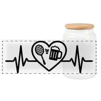 Herz Badminton Bier - Panorama Keksdose mit Holzdeckel - Weiß - Vorne