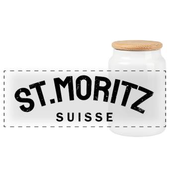 St. Moritz - Suisse - Switzerland - Swiss - Panoramic Cookie Jar with Wooden Lid - white - Front