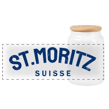 St. Moritz - Suisse - Switzerland - Swiss - Panoramic Cookie Jar with Wooden Lid - white - Front