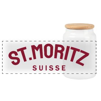 St. Moritz - Suisse - Switzerland - Swiss - Panoramic Cookie Jar with Wooden Lid - white - Front