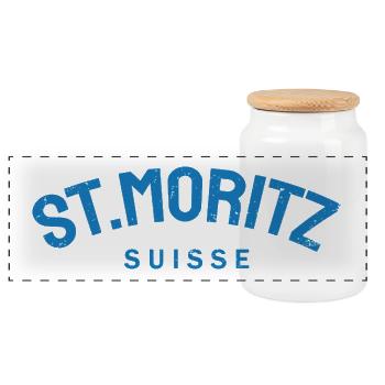 St. Moritz - Suisse - Switzerland - Swiss - Panoramic Cookie Jar with Wooden Lid - white - Front