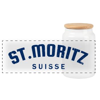 St. Moritz - Suisse - Schweiz - Swiss - Panorama Keksdose mit Holzdeckel - Weiß - Vorne