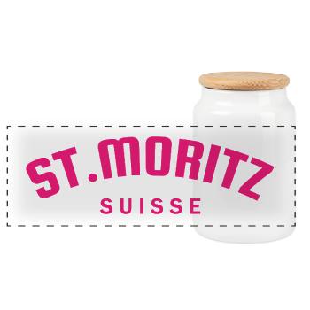 St. Moritz - Suisse - Switzerland - Swiss - Panoramic Cookie Jar with Wooden Lid - white - Front