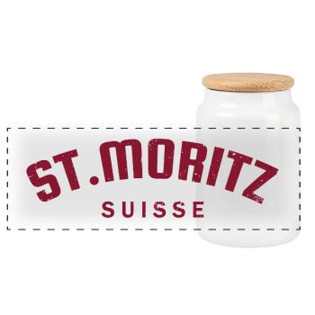 St. Moritz - Suisse - Schweiz - Swiss - Panorama Keksdose mit Holzdeckel - Weiß - Vorne