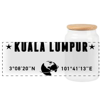 Kuala Lumpur Coordinates Black Minimalist Typo - Panoramic Cookie Jar with Wooden Lid - white - Front