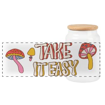 Take It Calm – Design Retro Mushroom des années 70 - Boîte à biscuits avec couvercle en bois - blanc - Devant