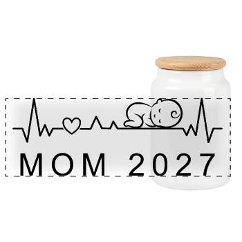 Annonce de grossesse sur le battement de cœur du bébé 2027 - Boîte à biscuits avec couvercle en bois - blanc - Devant