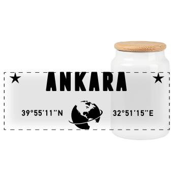 Ankara Turkey Coordinates Planet Earth - Panoramic Cookie Jar with Wooden Lid - white - Front