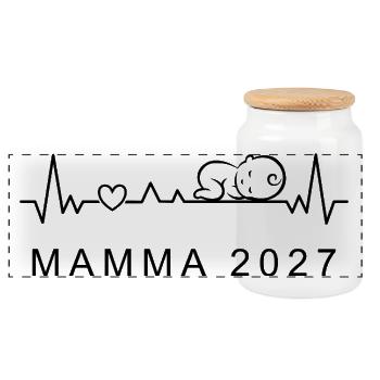 Mama 2027 Herzschlag Schwangerschaft Schwedisch - Panorama Keksdose mit Holzdeckel - Weiß - Vorne