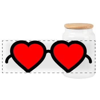 Lunettes pour cœur - Boîte à biscuits avec couvercle en bois - blanc - Devant