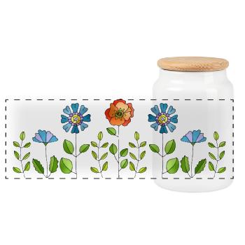 Fleur - Boîte à biscuits avec couvercle en bois - blanc - Devant