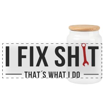 I Fix Shit – That’s What I Do - Panorama Keksdose mit Holzdeckel - Weiß - Vorne