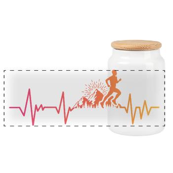 Trail running sunset heartbeat trailer - Panoramic Cookie Jar with Wooden Lid - white - Front