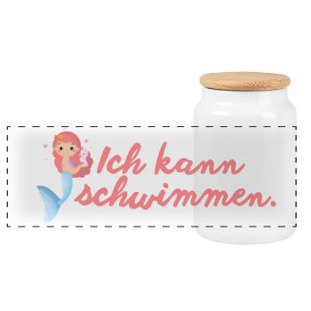 Ich kann schwimmen – Meerjungfrau Mädchen - Panorama Keksdose mit Holzdeckel - Weiß - Vorne