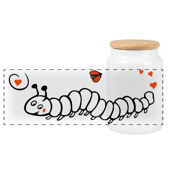 Caterpillar with ladybug spring - Panoramic Cookie Jar with Wooden Lid - white - Front
